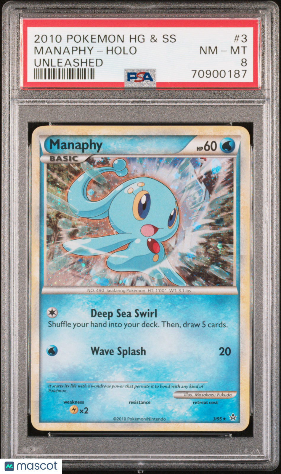 2010 Pokemon Heartgold & Soulsilver Unleashed Manaphy #3 Holo PSA 8 - Graded TCG/CCG