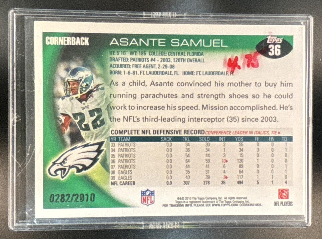 2010 Topps Asante Samuel Gold /2010 #36 Philadelphia Eagles - Sports Cards