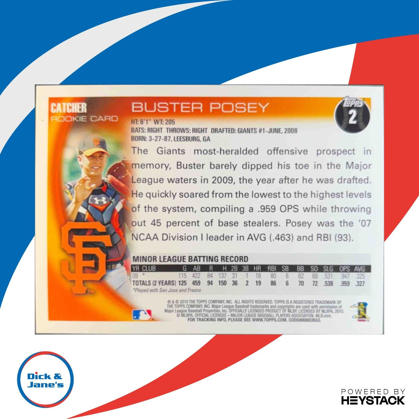 2010 Topps Buster Posey Black Border Parallel #2 RC San Francisco Giants Rookie - Sports Cards