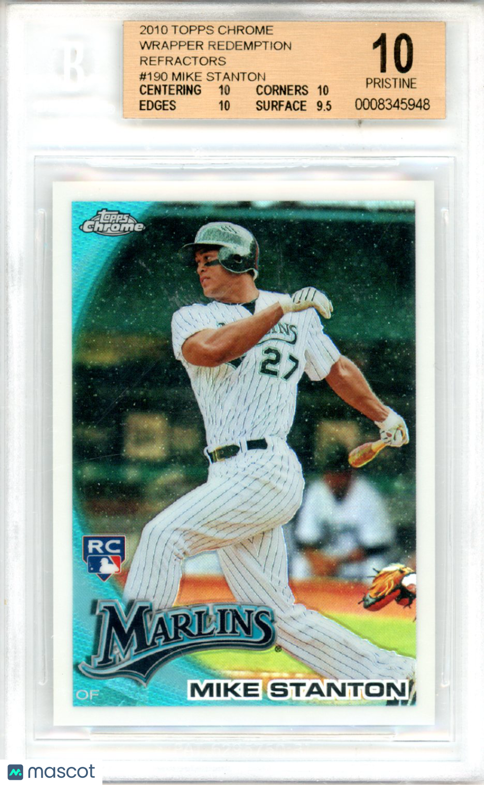 2010 Topps Chrome Wrapper Redemption Refractors Mike Stanton #190 BGS 10 - Graded Sports Cards