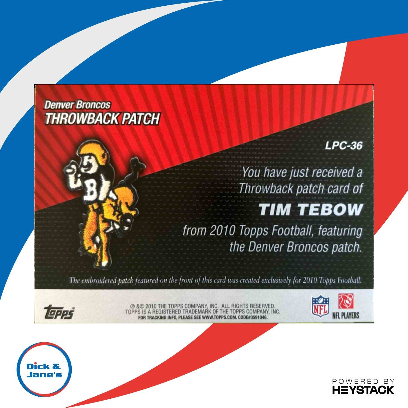 2010 Topps Tim Tebow Throwback Patch #LPC-36 RC Denver Broncos - Sports Cards