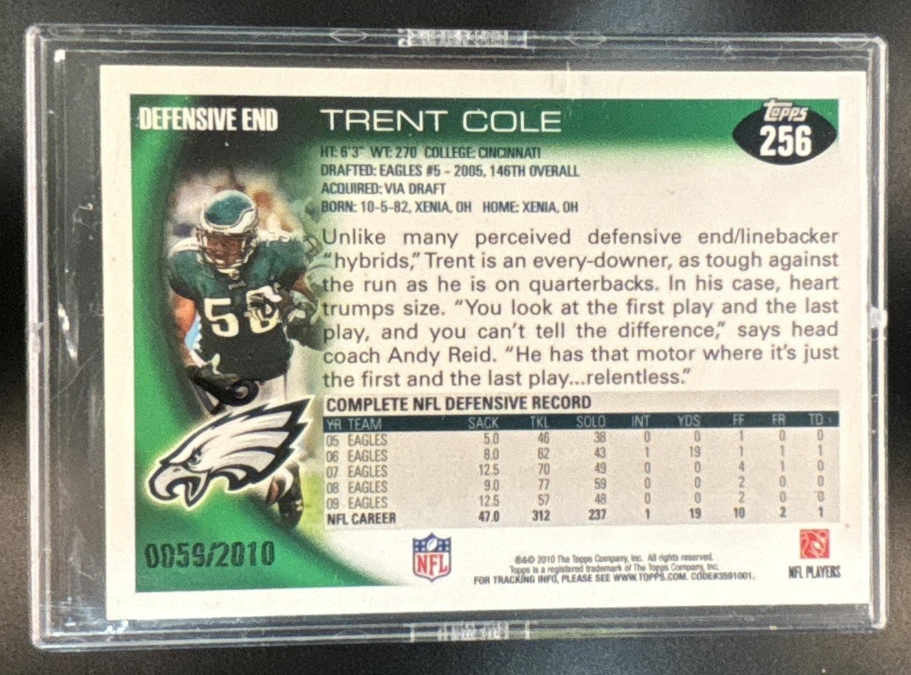 2010 Topps Trent Cole Gold /2010 #256 Philadelphia Eagles - Sports Cards