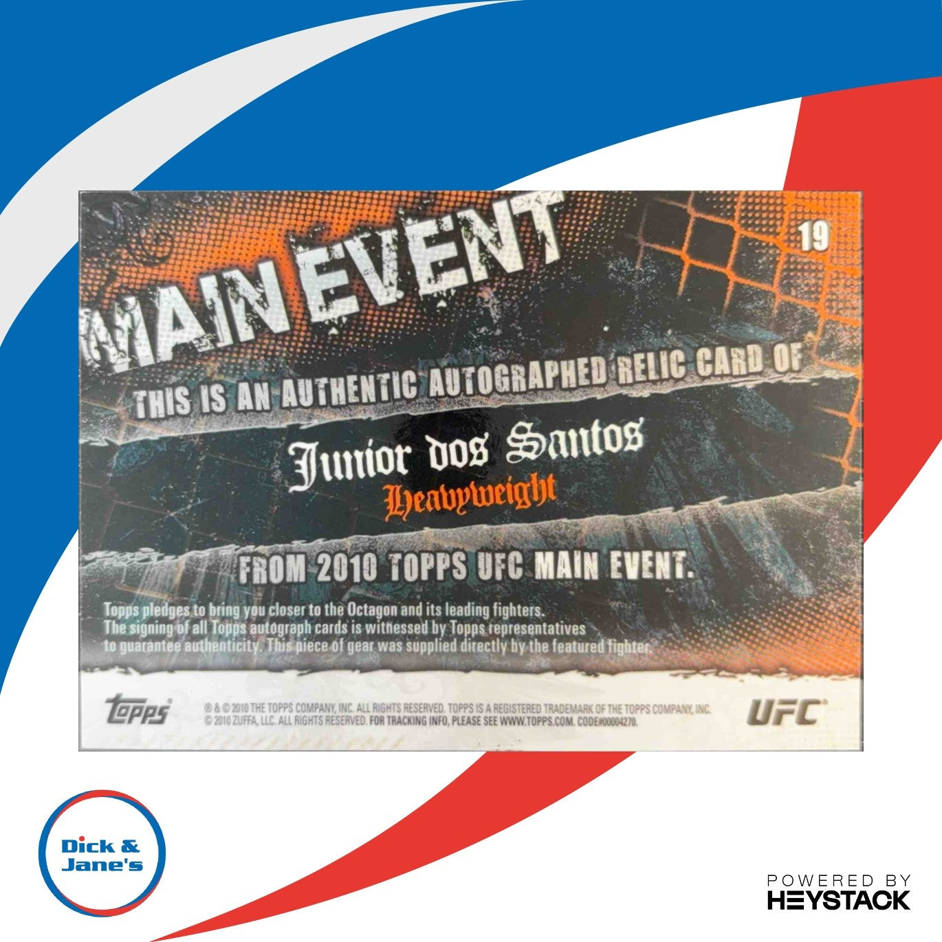2010 Topps UFC Main Event Junior dos Santos Auto Relics #19 - Sports Cards
