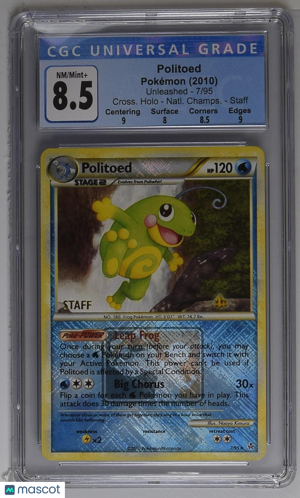 2010 Unleashed National Championships Staff Promo Politoed #7/95 CGC 8.5 - Graded TCG/CCG