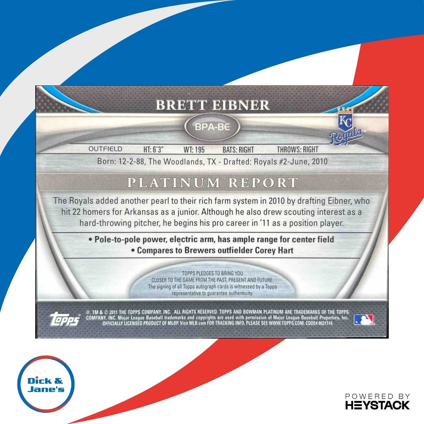 2011 Bowman Platinum Brett Eibner Prospect Auto Refractor Kansas City Royals - Sports Cards