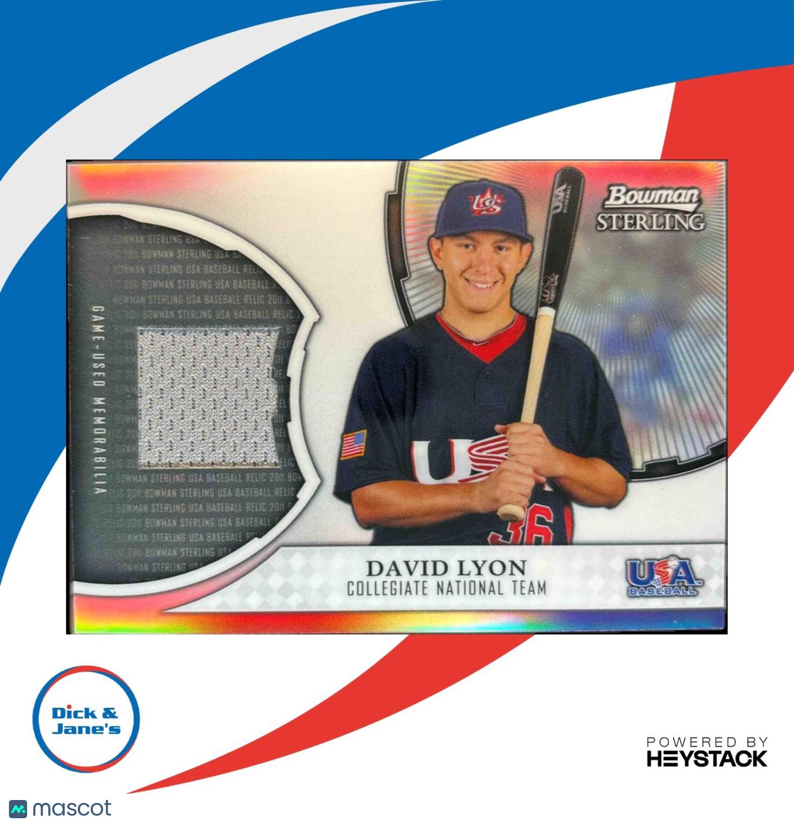 2011 Bowman Sterling David Lyon USA Baseball Relics #USAR-DL MEM - Sports Cards