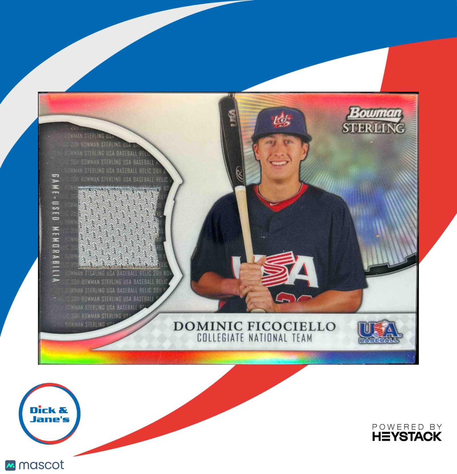 2011 Bowman Sterling Dominic Ficociello USA Baseball Relics #USAR-DF MEM - Sports Cards