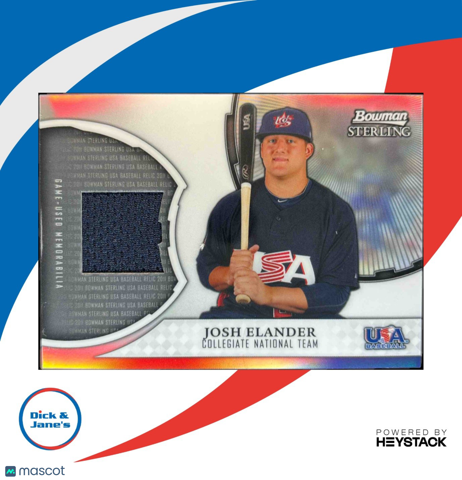 2011 Bowman Sterling Josh Elander USA Baseball Relics #USAR-JE MEM - Sports Cards