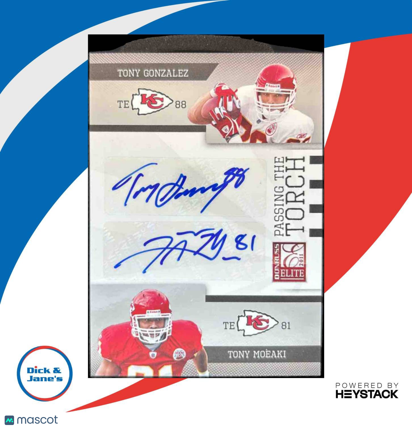 2011 Donruss Elite Tony Gonzalez Moeaki Passing the Torch Auto /25 Buccaneers - Sports Cards