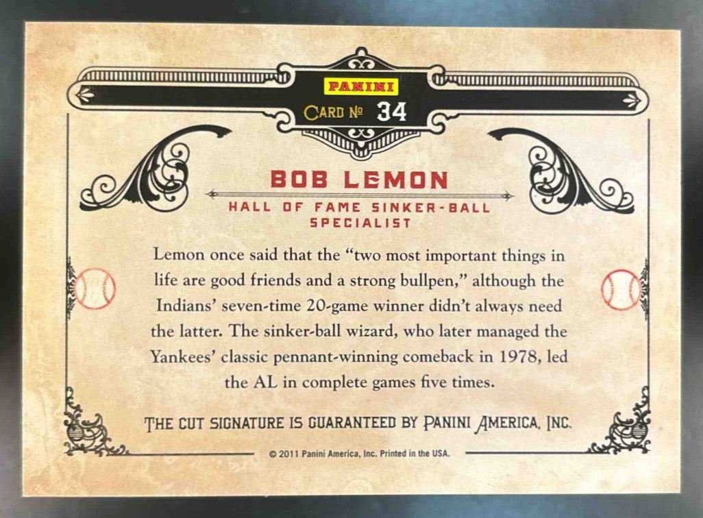 2011 Donruss Limited Cuts Signatures #34 Bob Lemon /49 Cut Auto - Sports Cards