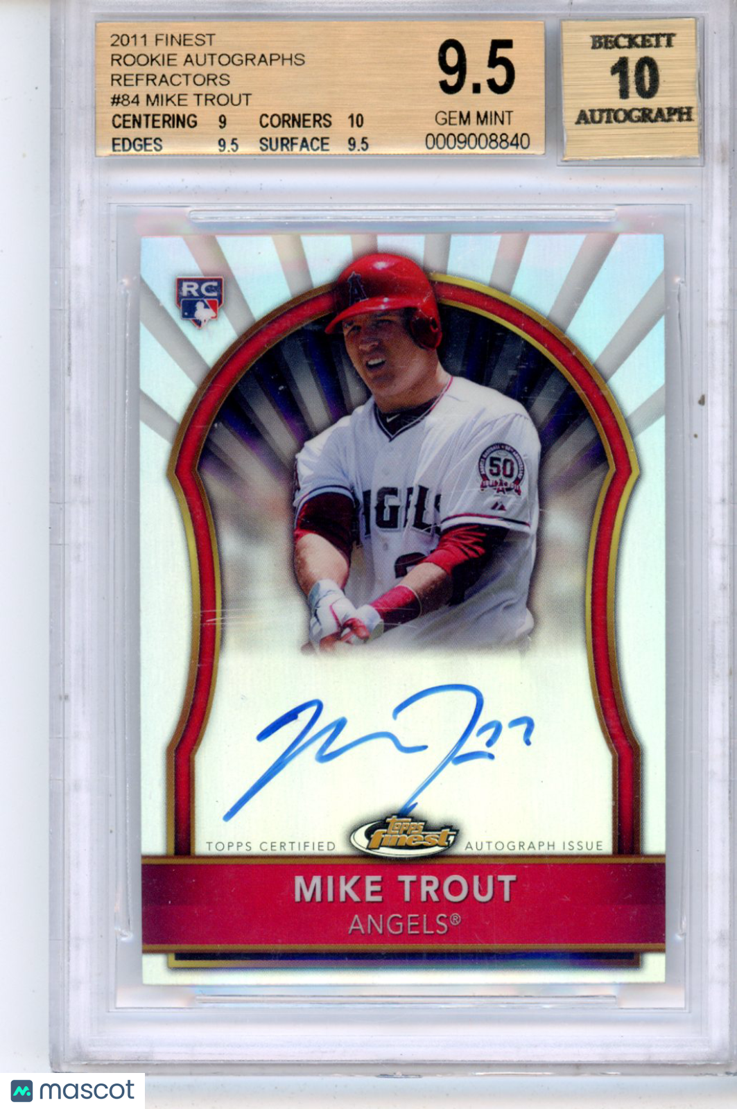 2011 Finest Rookie Autographs Refractors Mike Trout #84 BGS 9.5 Auto 10 - Graded Sports Cards