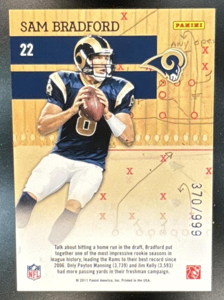 2011 Panini Donruss Elite Sam Bradford Craftsmen Gold /999 #22 St. Louis Rams - Sports Cards