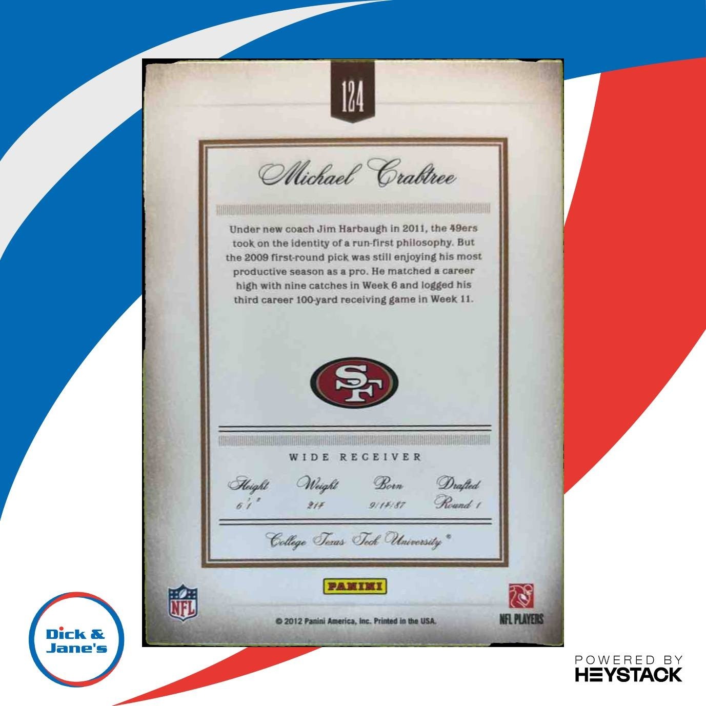 2011 Panini Prime Signatures Michael Crabtree /499 #124 San Francisco 49ers - Sports Cards