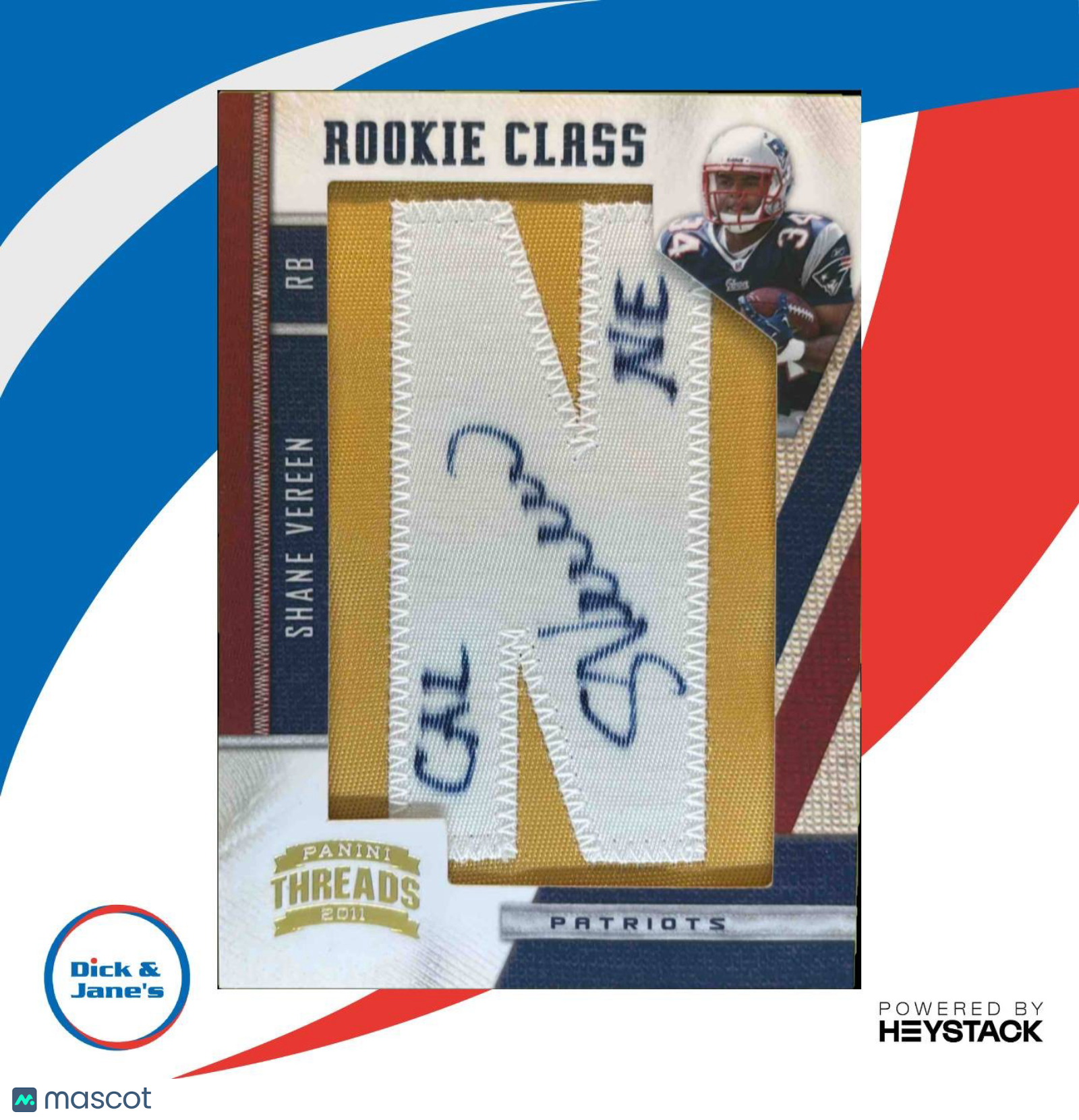 2011 Panini Threads Shane Vereen Rookie Patch Auto Gold 6/6 #270 RC Inscribed - Sports Cards