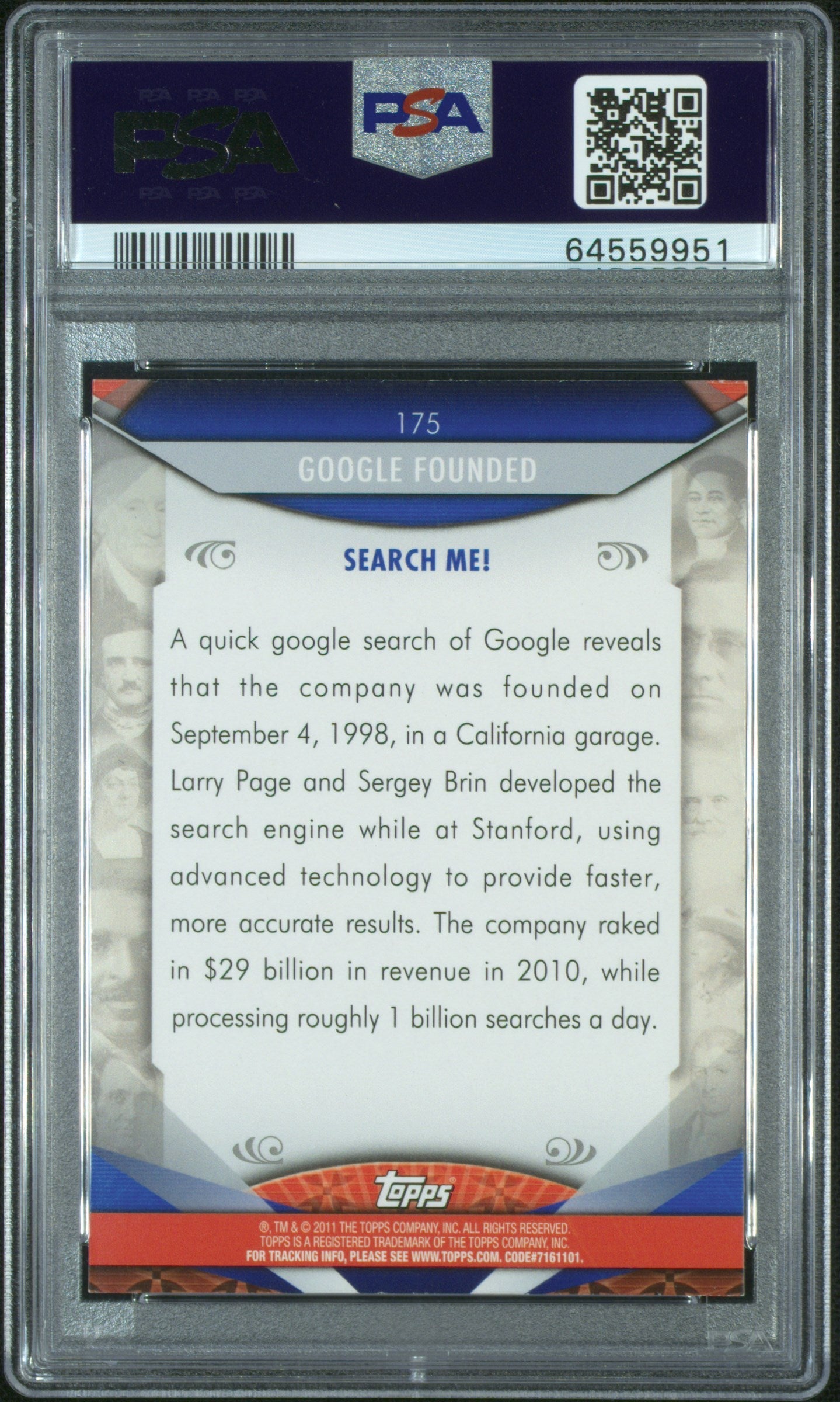 2011 Topps American Pie Google Founded #175 PSA 9 - Graded Non-Sports Cards