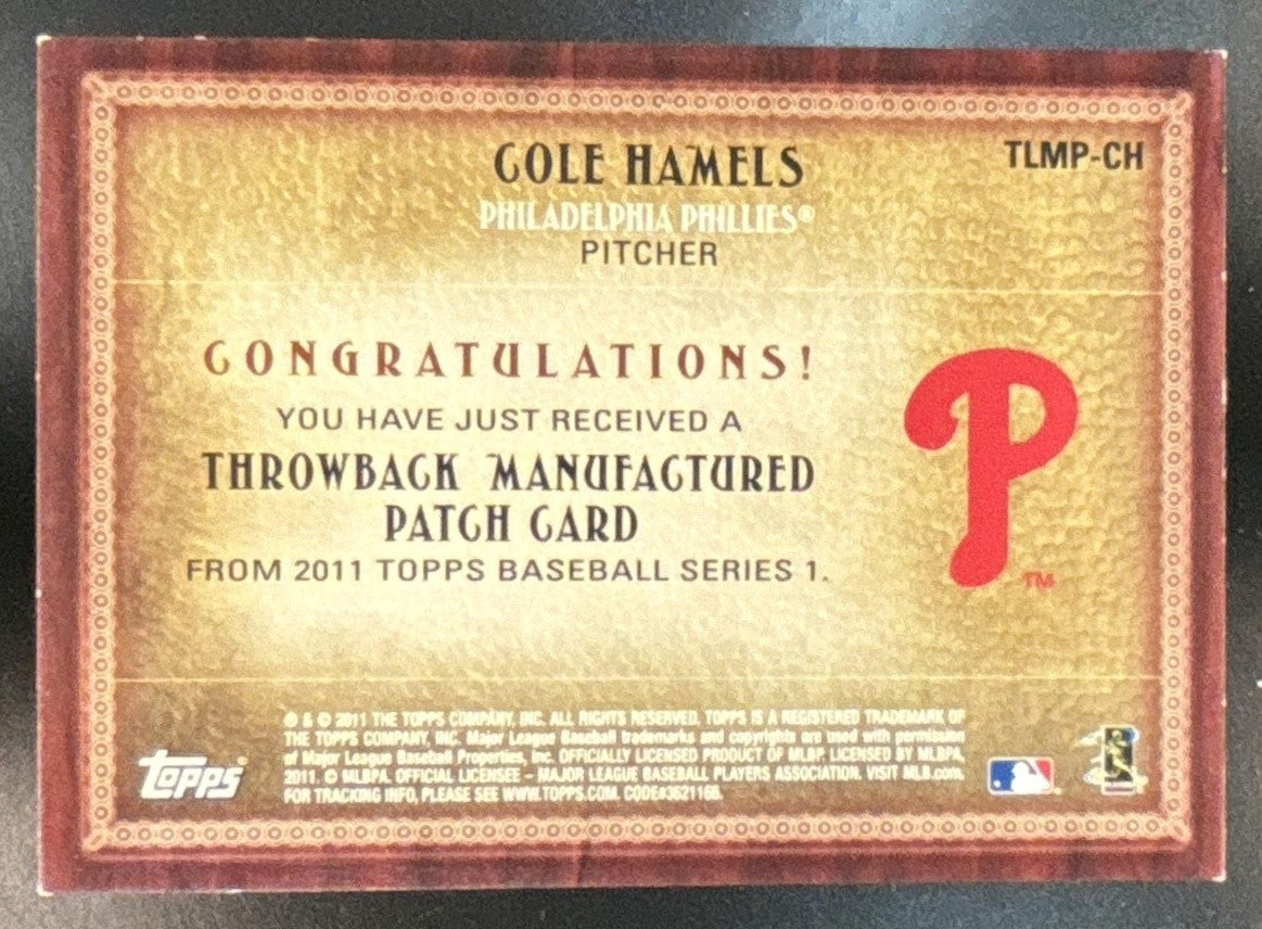 2011 Topps Cole Hamels Logo Manufactured Patch #TLMP-CU - Sports Cards