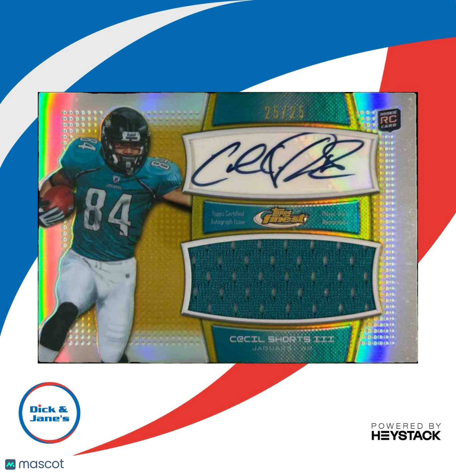 2011 Topps Finest Cecil Shorts III Jumbo Jersey Auto Gold /25 RC Jaguars - Sports Cards