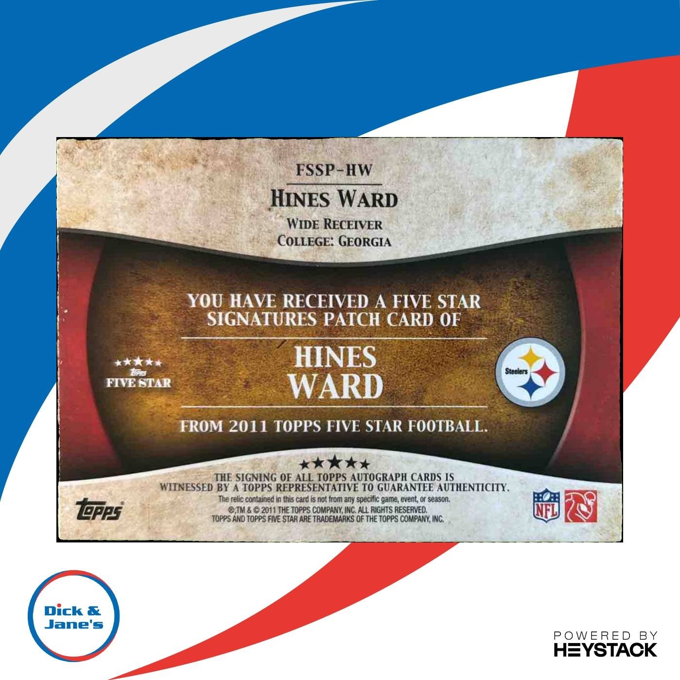 2011 Topps Five Star Hines Ward Auto Patch Gold /40 FADED AUTO BADLY Steelers - Sports Cards