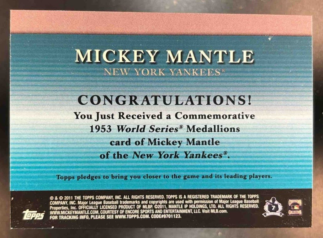 2011 Topps Mickey Mantle World Series Manufactured Medallions New York Yankees - Sports Cards