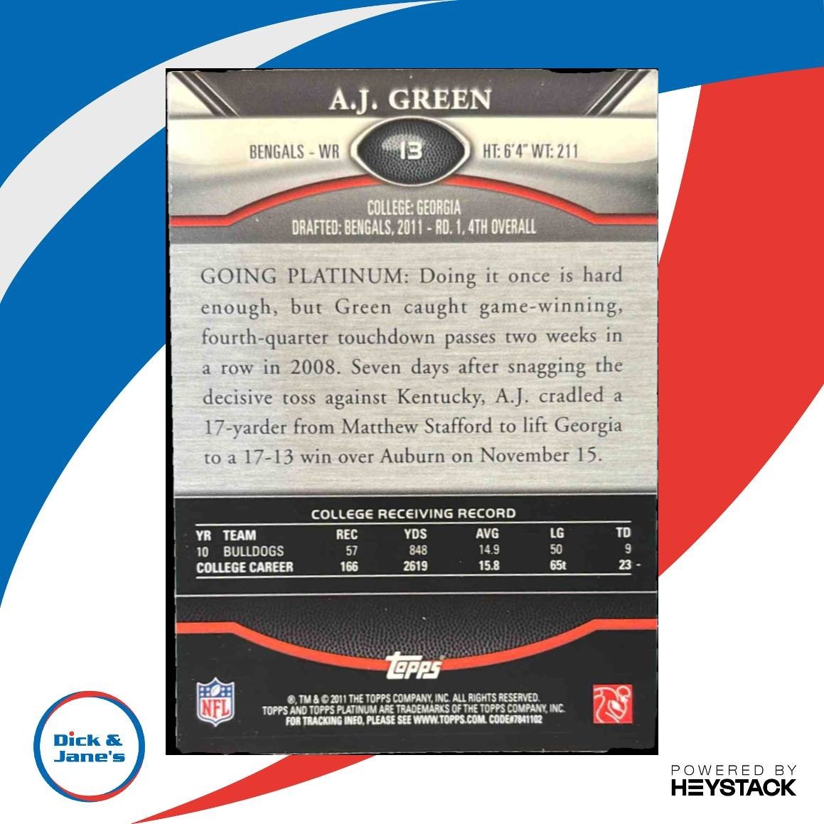 2011 Topps Platinum A.J. Green Xfractor #13 RC Cincinnati Bengals - Sports Cards
