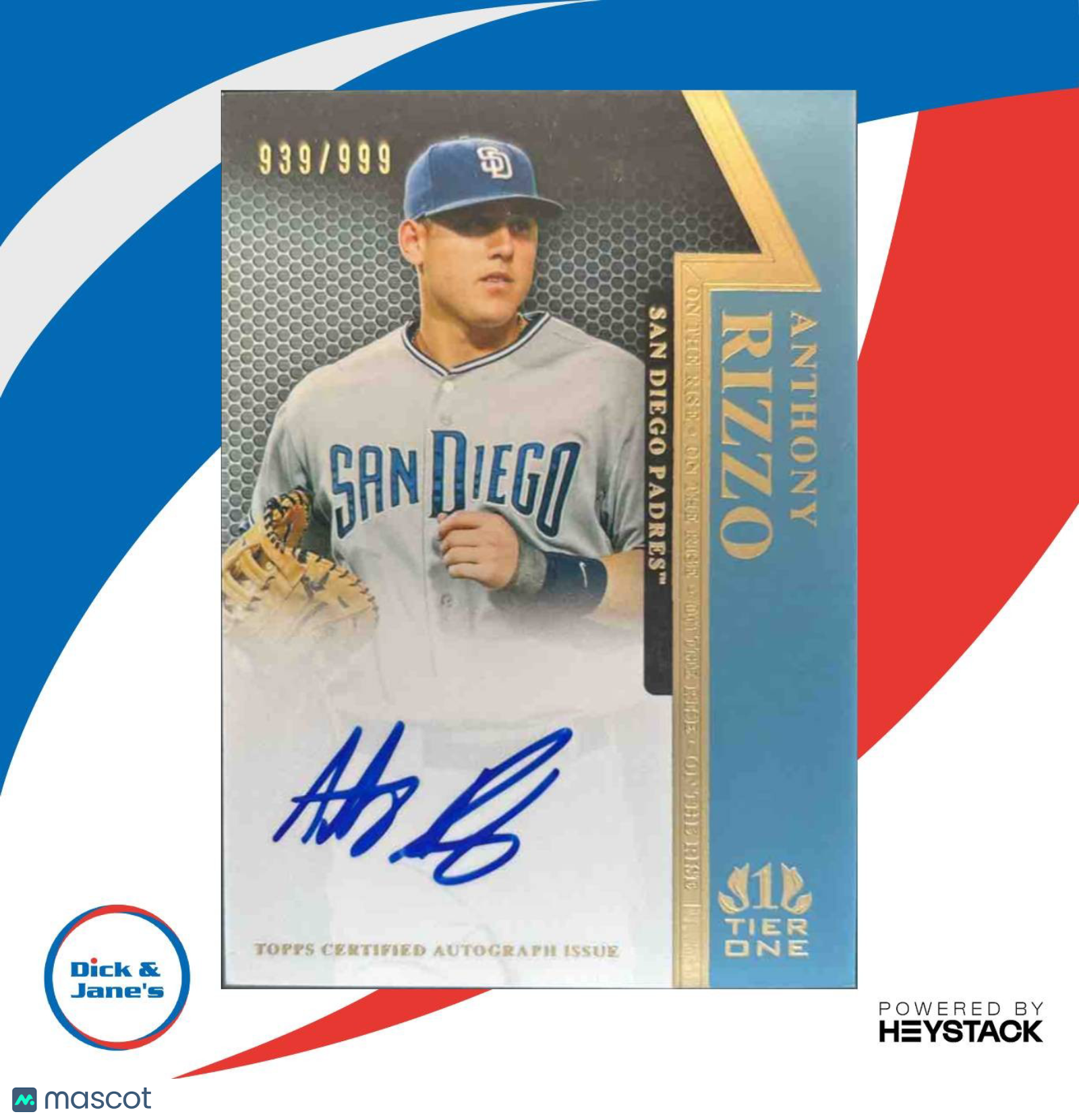 2011 Topps Tier One Anthony Rizzo On The Rise Auto 939/999 RC San Diego Padres - Sports Cards