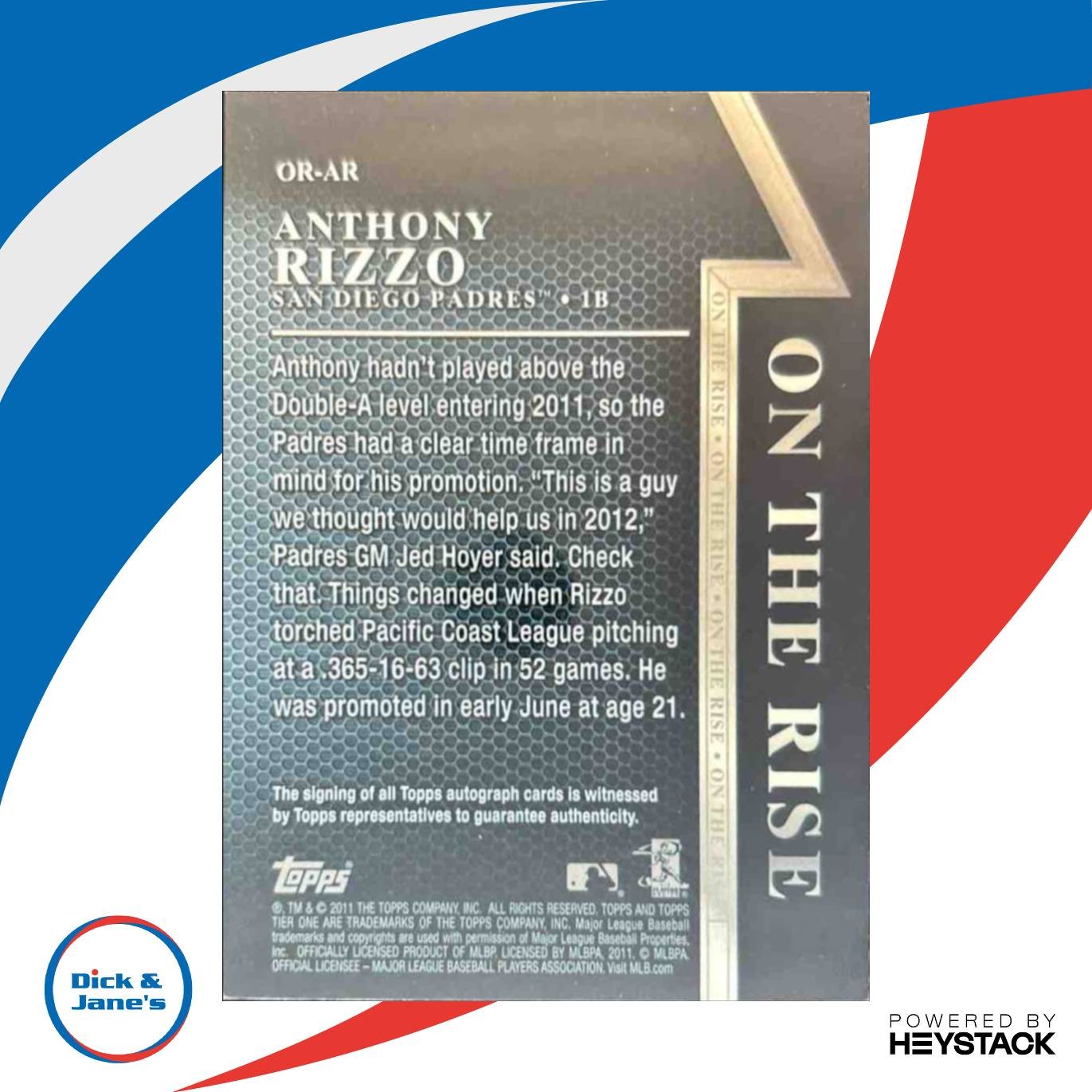 2011 Topps Tier One Anthony Rizzo On The Rise Auto 939/999 RC San Diego Padres - Sports Cards