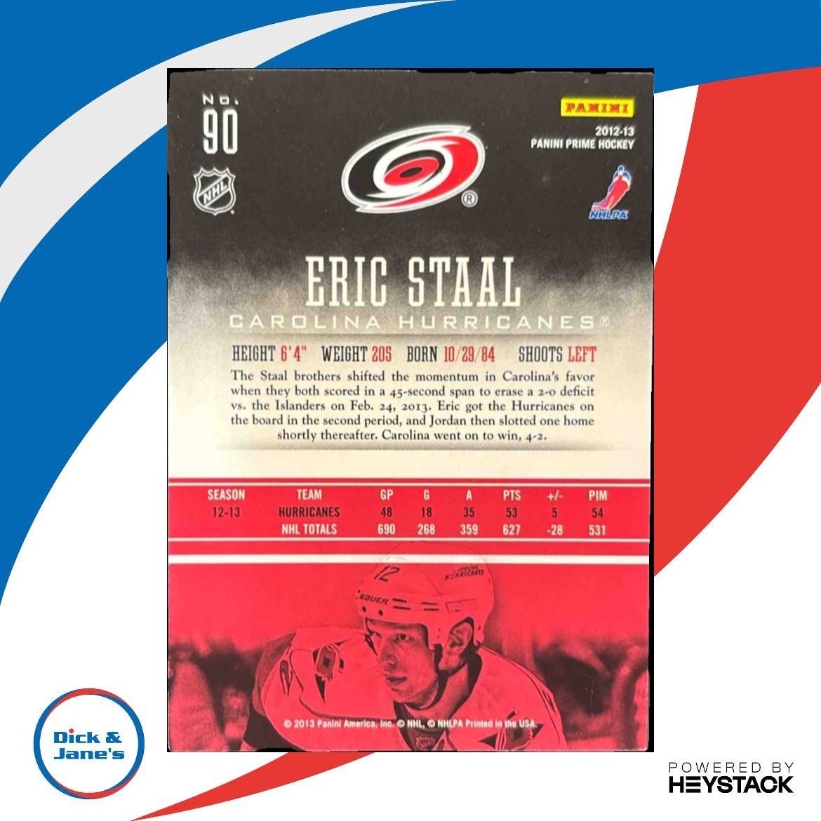 2012-13 Panini Prime Eric Staal /249 #90 Carolina Hurricanes - Sports Cards