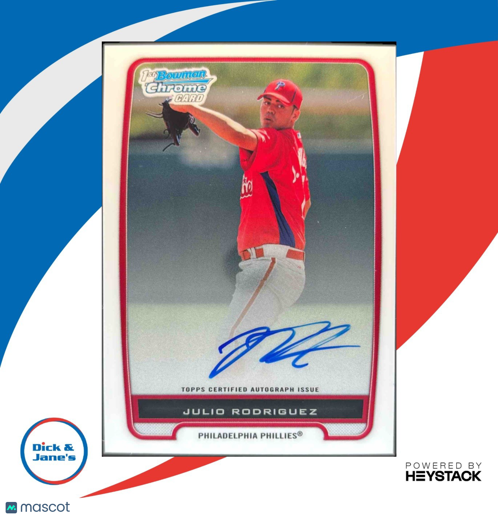 2012 Bowman Julio Rodriguez Chrome Prospect Auto #BCP101 Philadelphia Phillies - Sports Cards