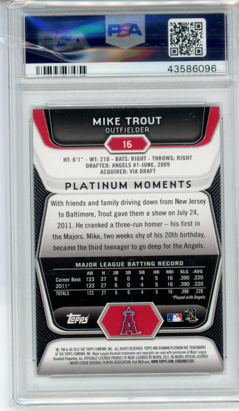 2012 Bowman Platinum Mike Trout #16 PSA 8 - Graded Sports Cards