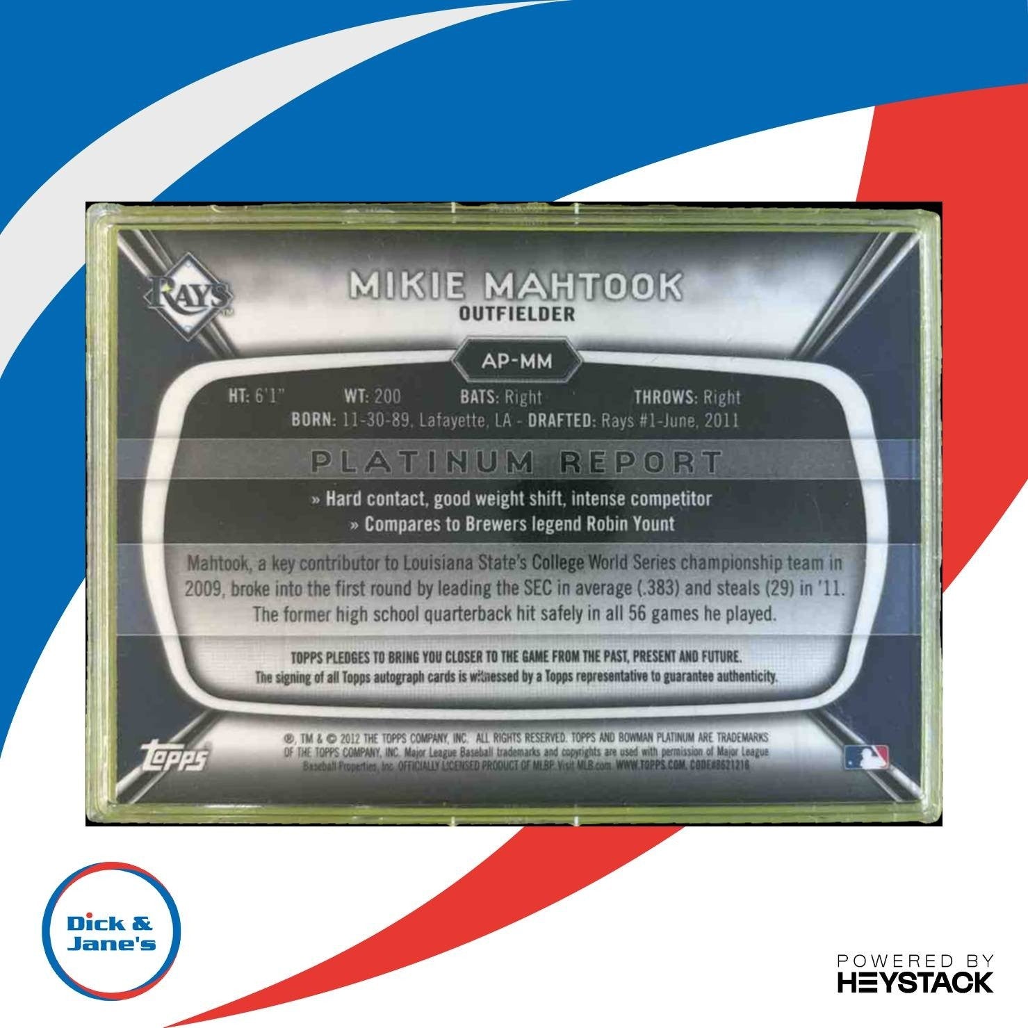 2012 Bowman Platinum Mikie Mahtook Prospect Auto #AP-MM Tampa Bay Rays - Sports Cards