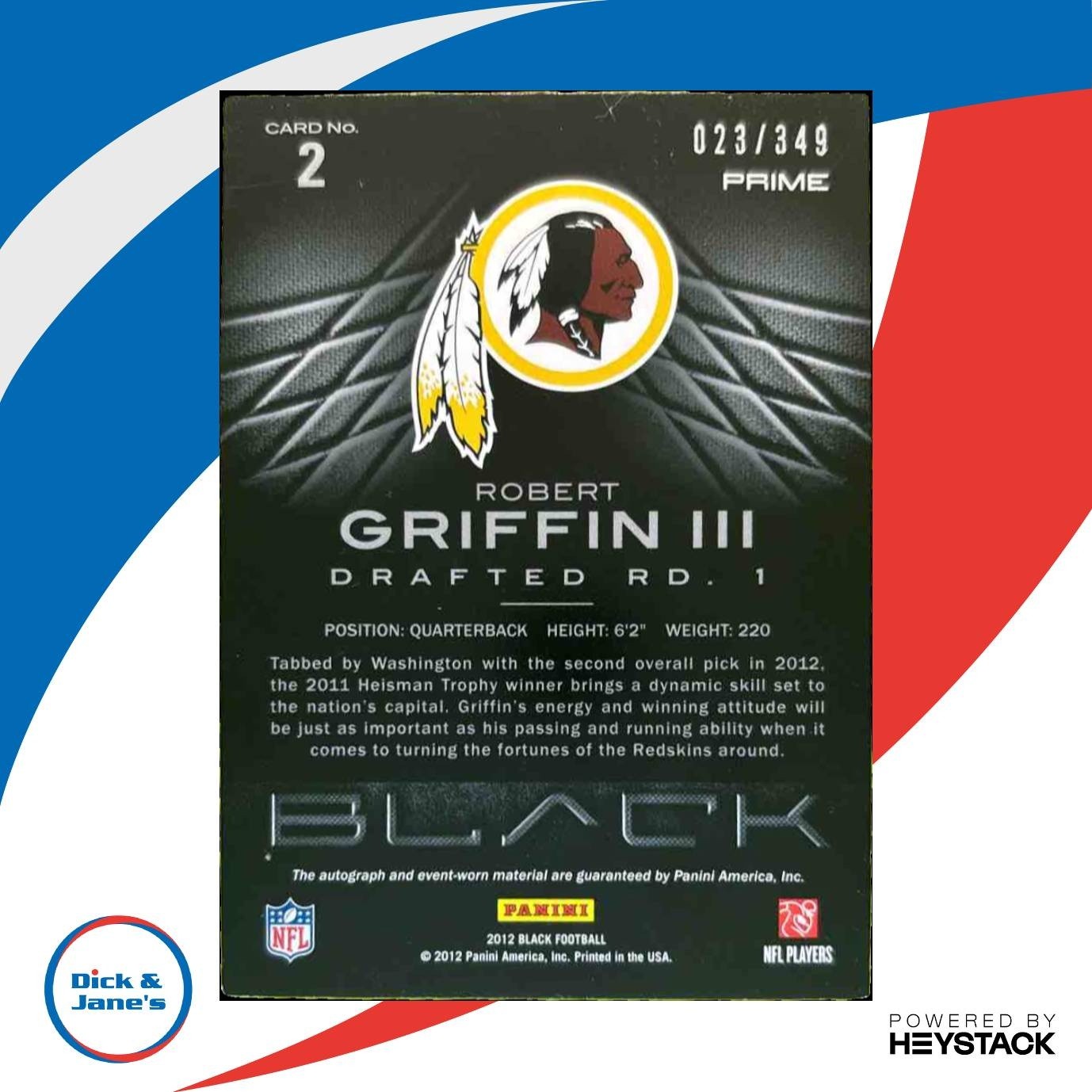 2012 Panini Black Robert Griffin III Rookie Auto Patch /349 Washington Redskins - Sports Cards
