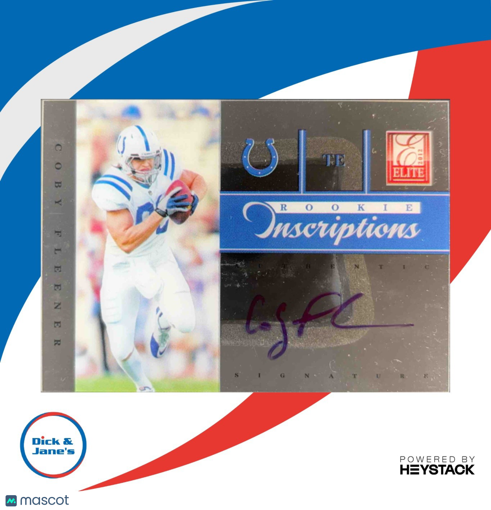 2012 Panini Elite Coby Fleener Rookie Inscriptions Blue Ink #16 RC Auto - Sports Cards