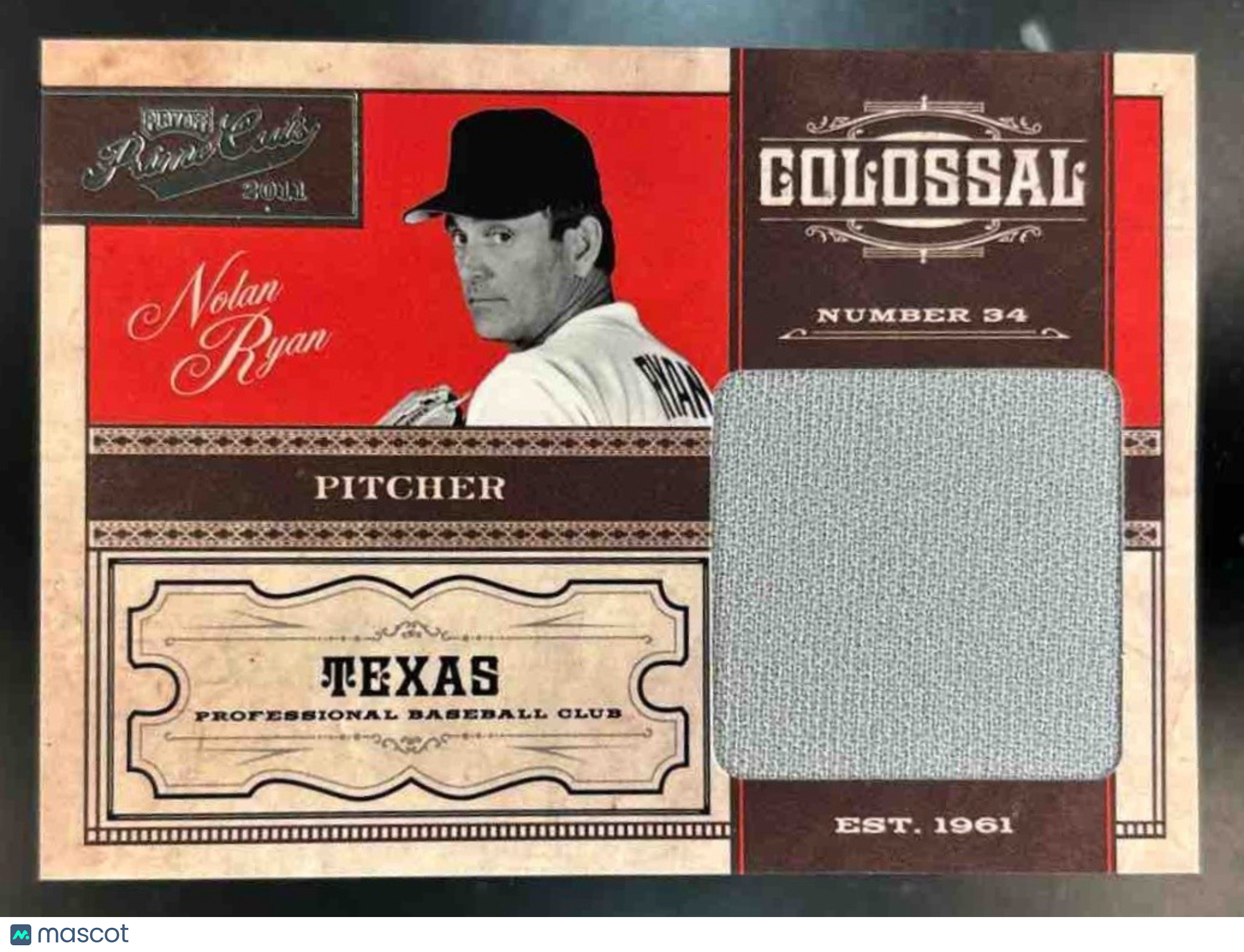 2012 Panini Playoff Prime Cuts Nolan Ryan Colossal Memorabilia /49 #16 MEM Rays - Sports Cards