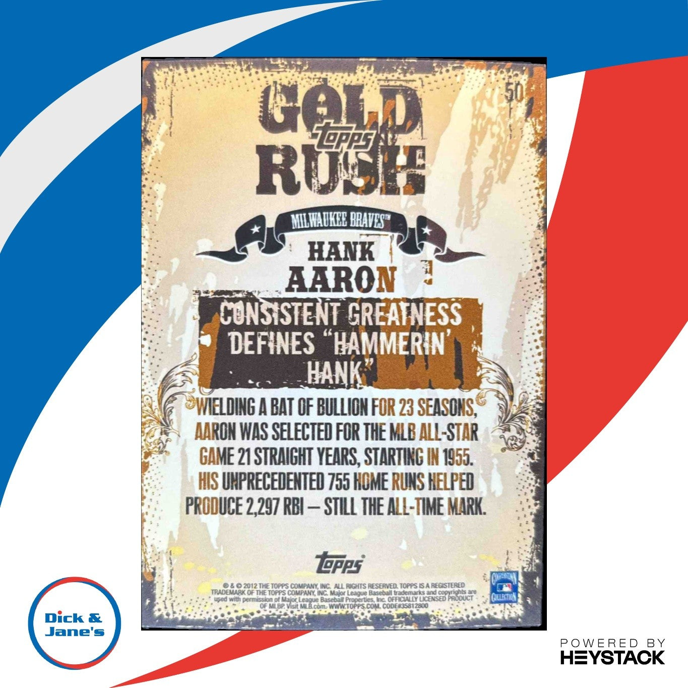 2012 Topps Hank Aaron Gold Rush Wrapper Redemption #50 - Sports Cards