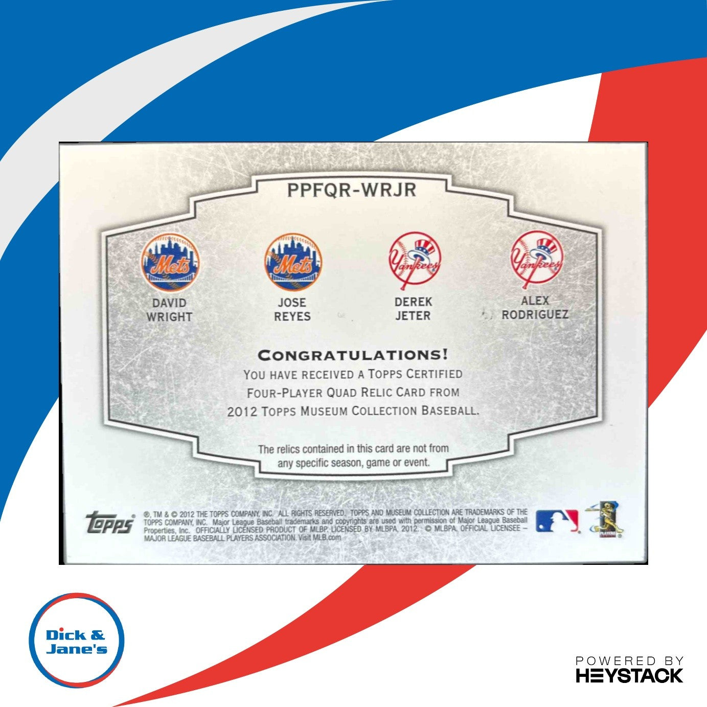 2012 Topps Museum Collection D Wright J Reyes Derek Jeter AROD Quad Relics 40/99 - Sports Cards