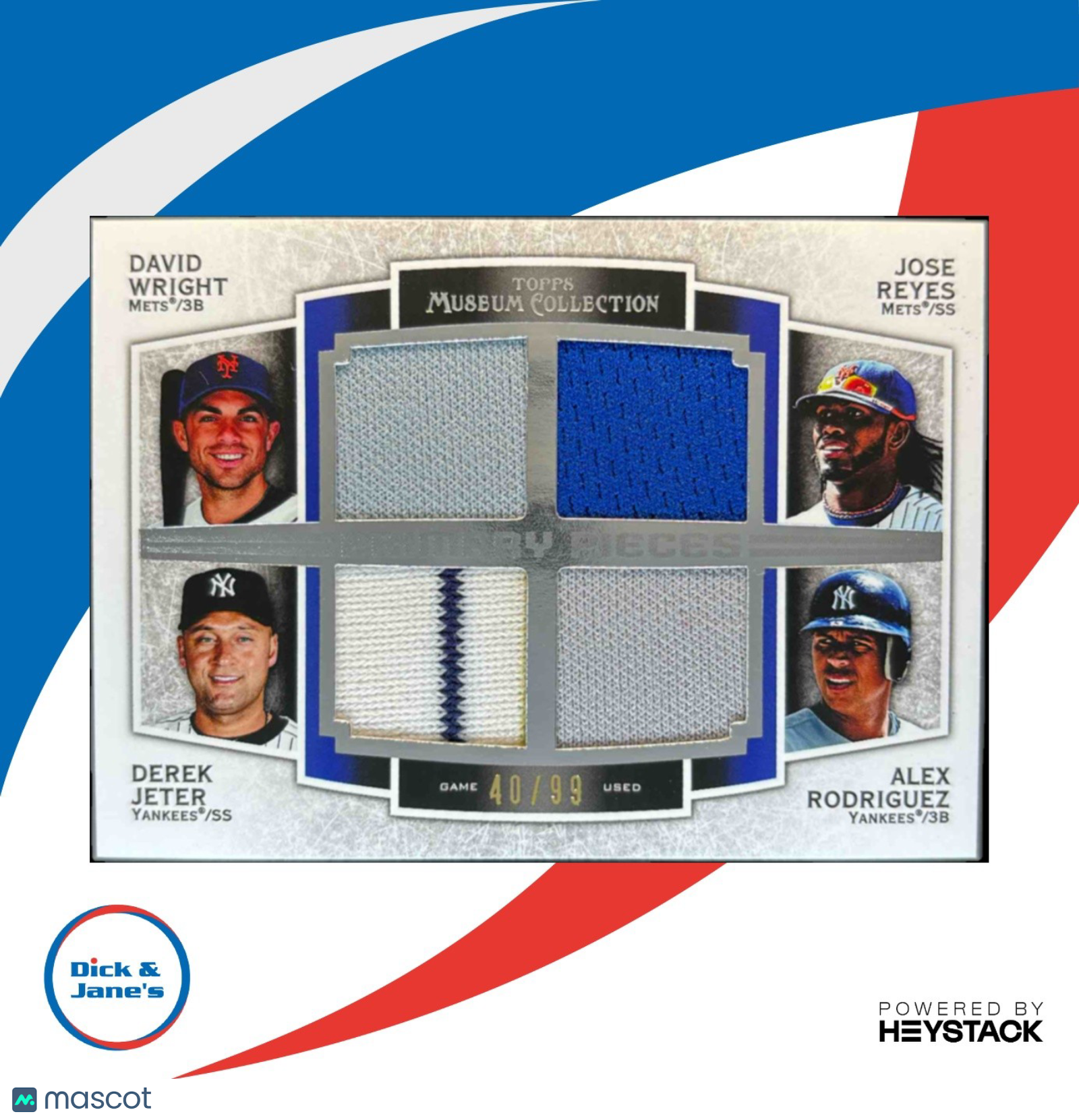 2012 Topps Museum Collection D Wright J Reyes Derek Jeter AROD Quad Relics 40/99 - Sports Cards
