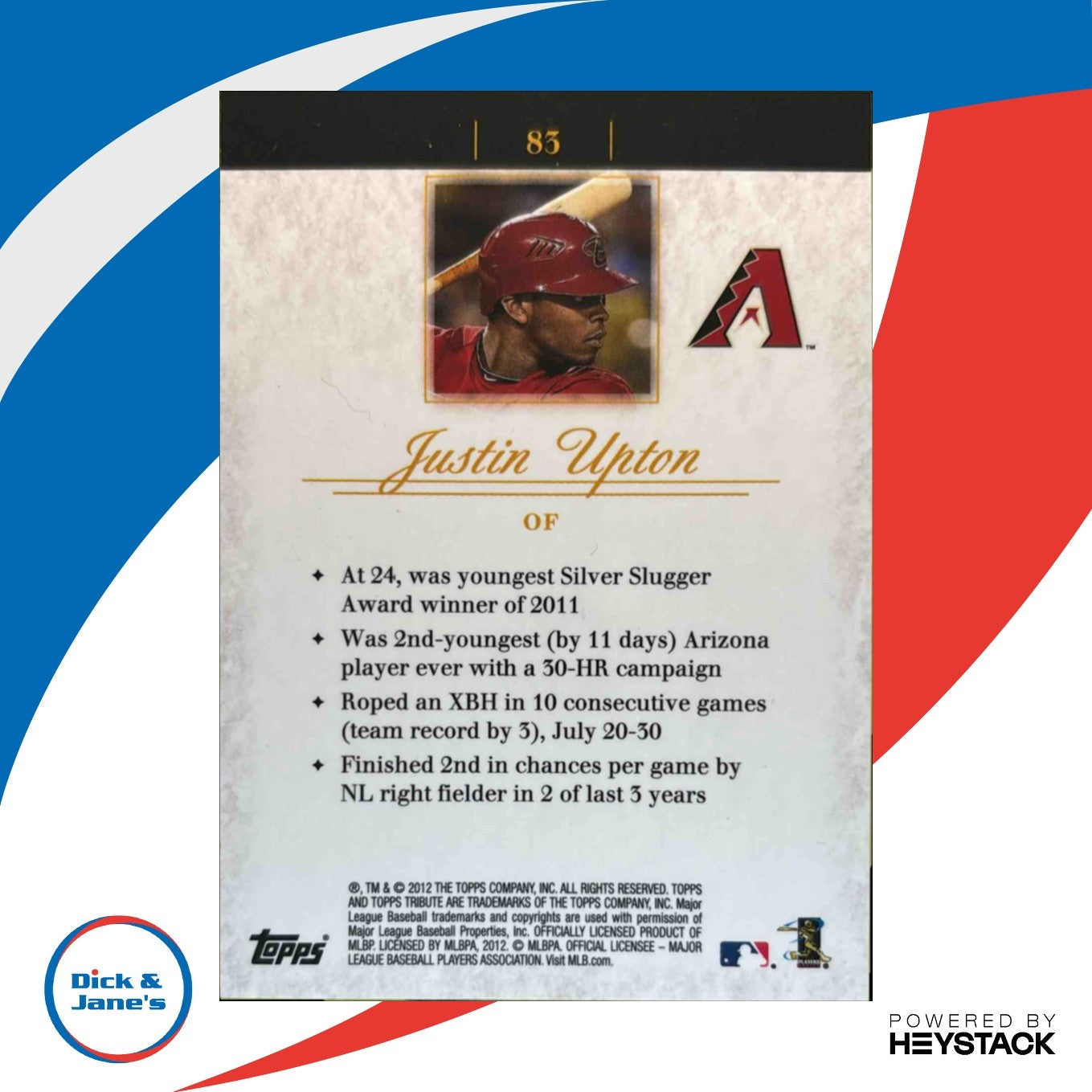 2012 Topps Tribute Justin Upton Bronze /299 #83 Arizona Diamondbacks - Sports Cards
