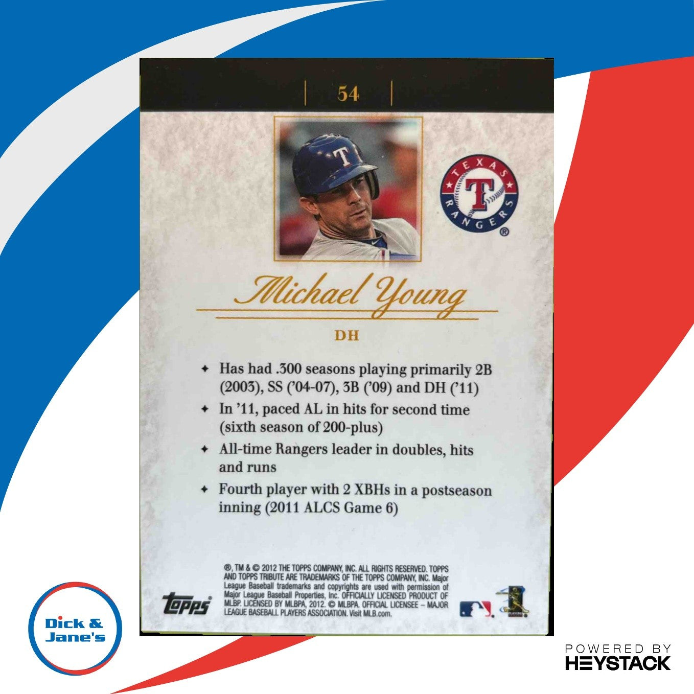 2012 Topps Tribute Michael Young Bronze /299 #54 Texas Rangers - Sports Cards