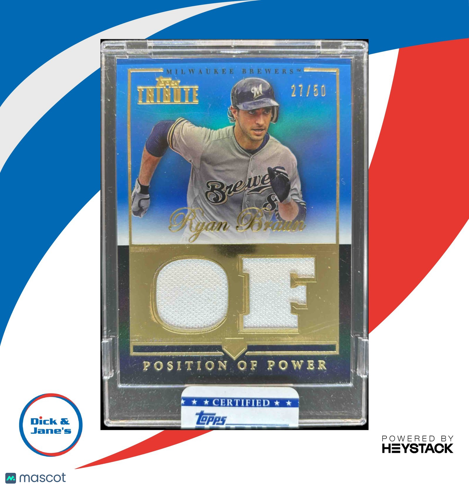 2012 Topps Tribute Ryan Braun Positions of Power Relics Blue 27/50 Milwaukee - Sports Cards