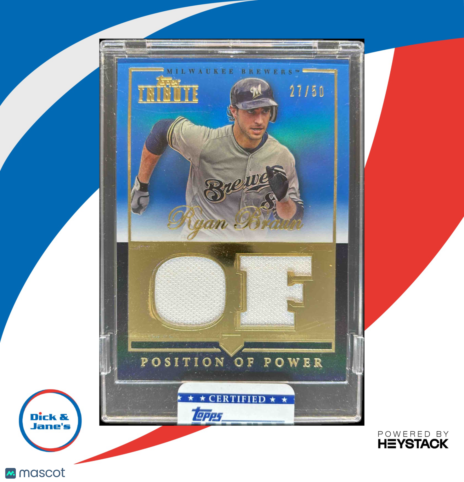 2012 Topps Tribute Ryan Braun Positions of Power Relics Blue 27/50 Milwaukee - Sports Cards