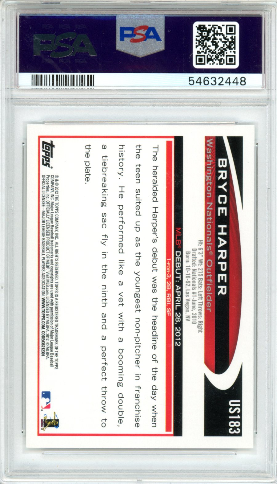 2012 Topps Update Bryce Harper #US183 PSA 10 - Graded Sports Cards