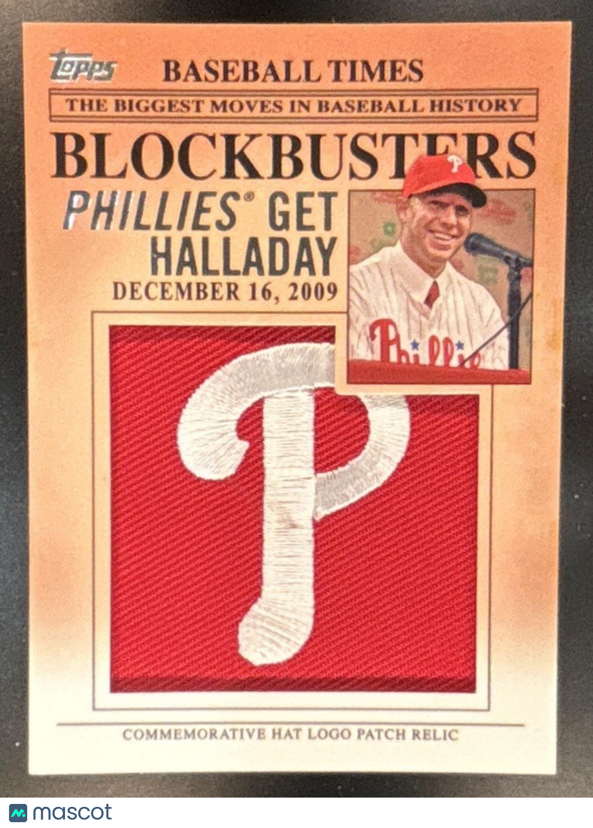 2012 Topps Update Roy Halladay Blockbusters Commemorative Hat Logo Patch Phillie - Sports Cards