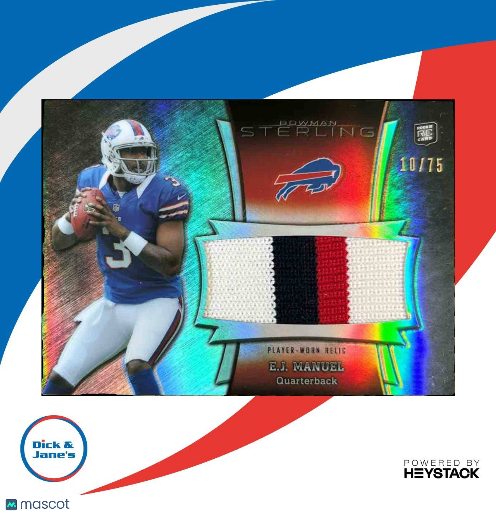 2013 Bowman Sterling EJ Manuel Jumbo Rookie Relics Black /75 RC Buffalo Bills - Sports Cards