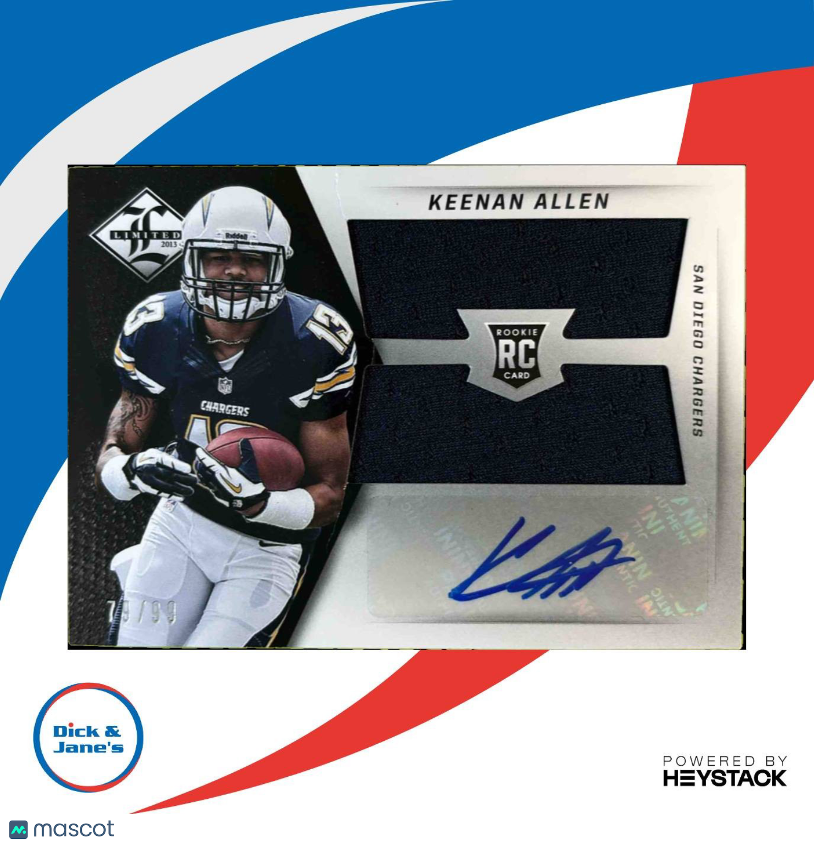 2013 Limited Keenan Allen Rookie Jumbo RC Logo Signatures 7/99 #17 Auto Chargers - Sports Cards
