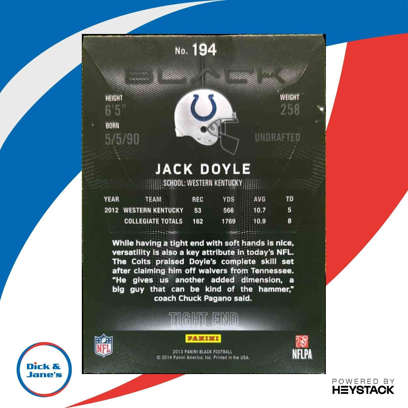 2013 Panini Black Jack Doyle Gold /49 #194 RC Indianapolis Colts - Sports Cards