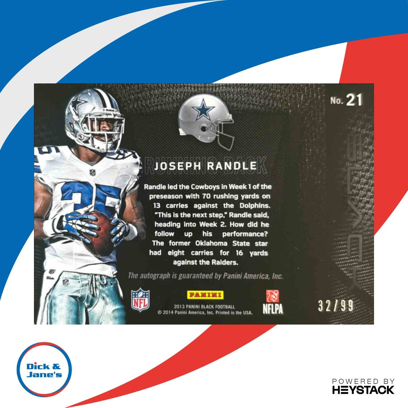 2013 Panini Black Joseph Randle Shadow Box Signature Jerseys /99 #21 RC Cowboys - Sports Cards