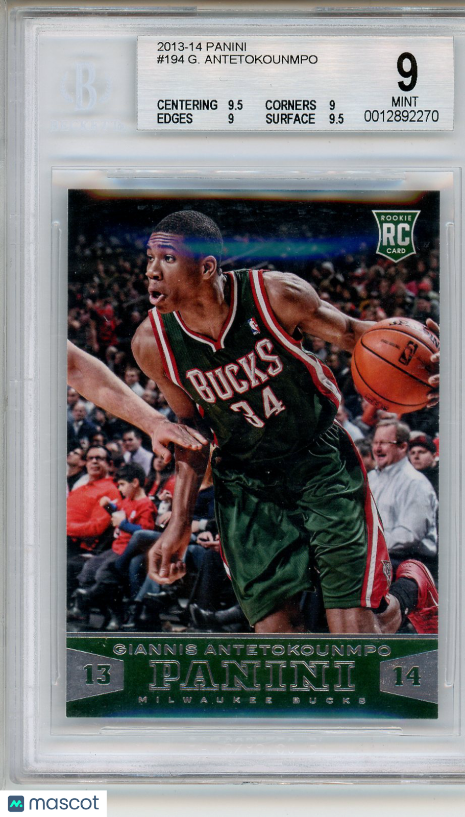 2013 Panini Giannis Antetokounmpo Rookie #194 BGS 9 MINT Milwaukee Bucks - Graded Sports Cards