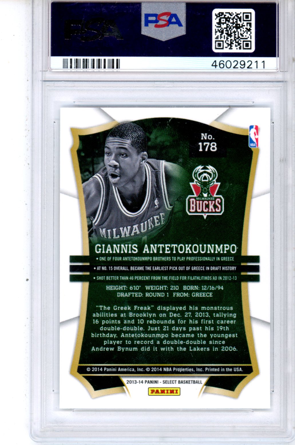 NBAカード コレクション 2013 Panini Select G. Antetokounmpo Rookie #178 PSA 9