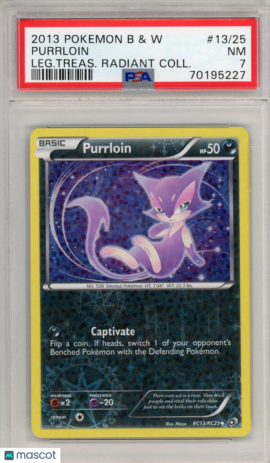 2013 Pokemon Black & White Legendary Treasures RC Purrloin #RC13 PSA 7 - Graded TCG/CCG