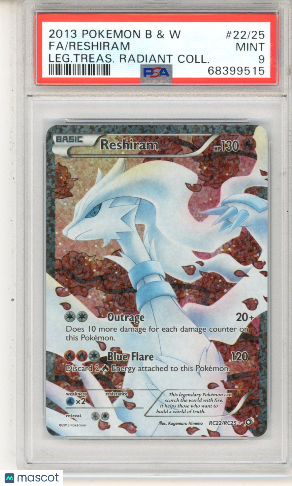 2013 Pokemon BW Legendary Treasures Radiant Collection Reshiram #RC22 FA PSA 9 - Graded TCG/CCG